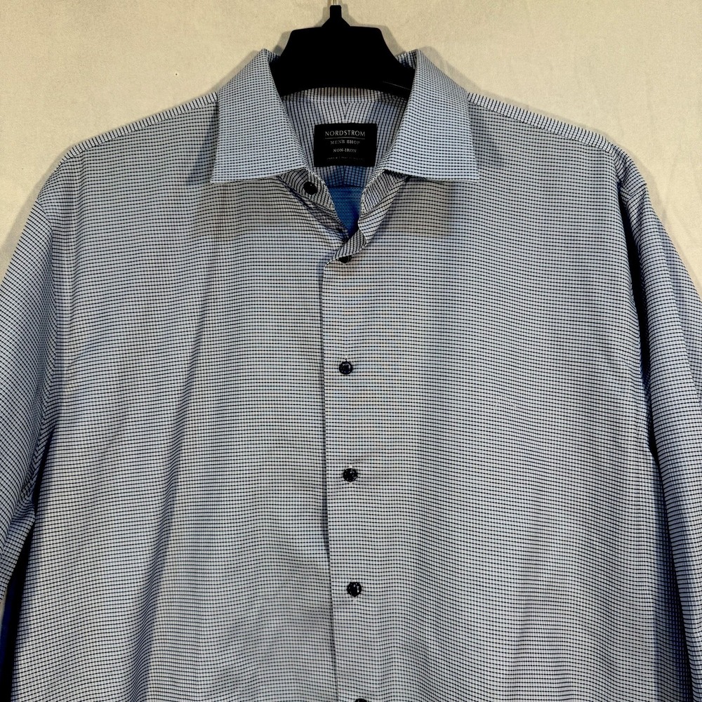 Nordstrom Shirt Mens Extra Large (34/35-17) Blue Button Up Non Iron Long Sleeve